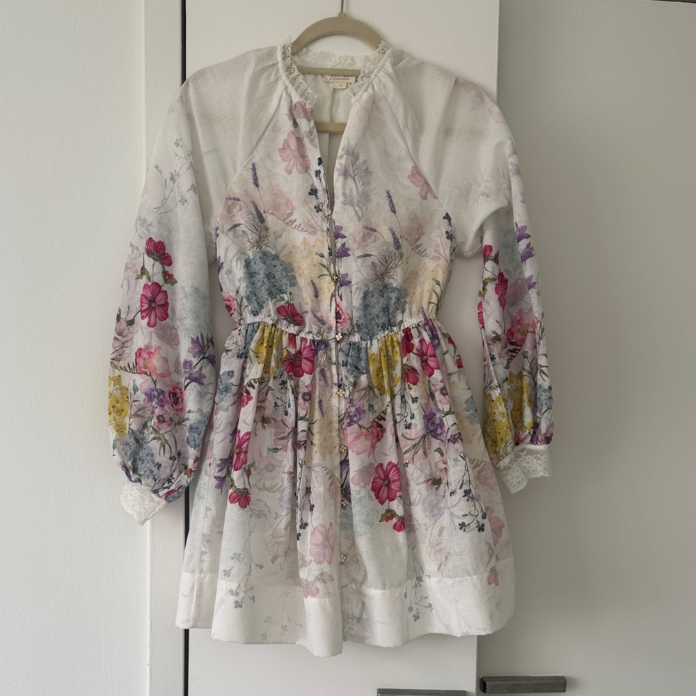 Floral Long Sleeve Linen Dress